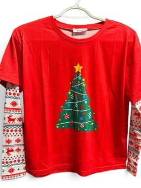 Arshiner Girls Christmas Shirt Size 14 Red Tree Graphic Holiday Top NWT
